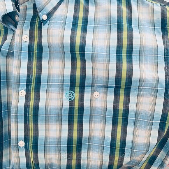 George Straight Wrangler Men’s Shirt Sleeve Button Down Blue/Green/Gray Plaid XL - Picture 3 of 4